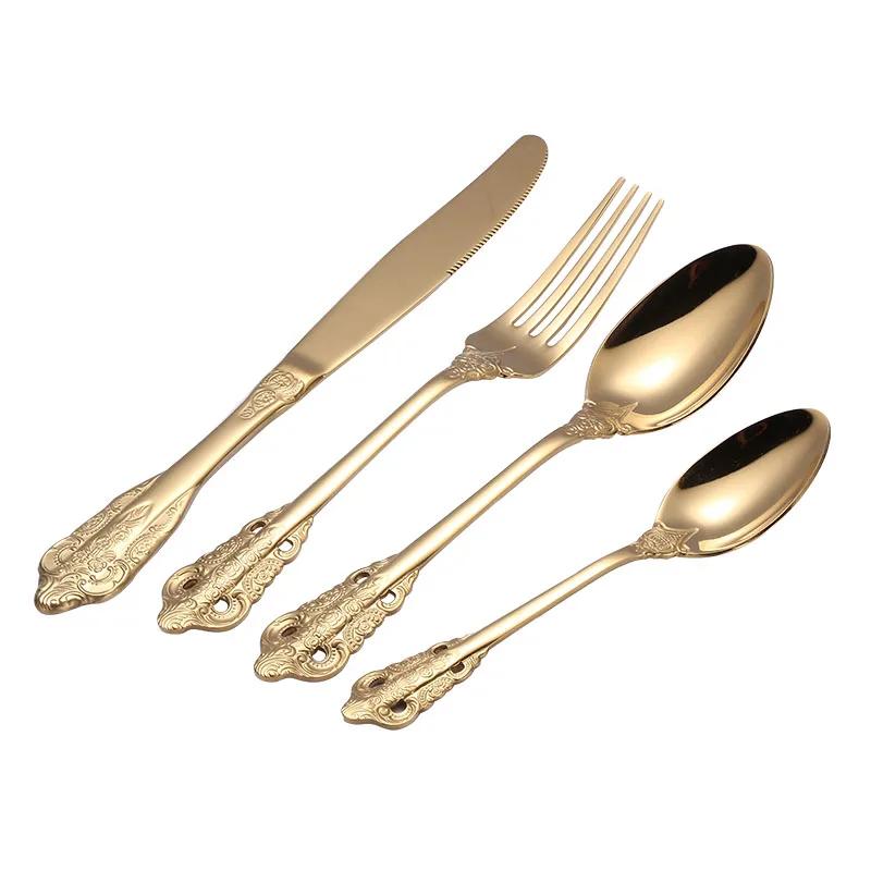 24 Pcs 18/10 Stainless Steel Black Gold Silver Cutlery Dinnerware Meat Knives Coffee Spoon Fork Flatware Set Dishwasher Safe
