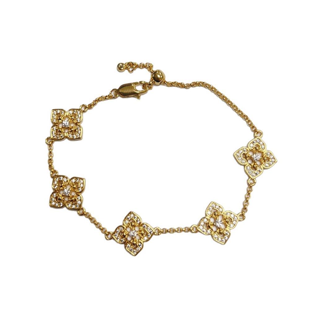 Old Money Style~French-style hollow-out, full-diamond, floral four-leaf clover and iris flower bracelet for women, vintage niche high-end jewelry