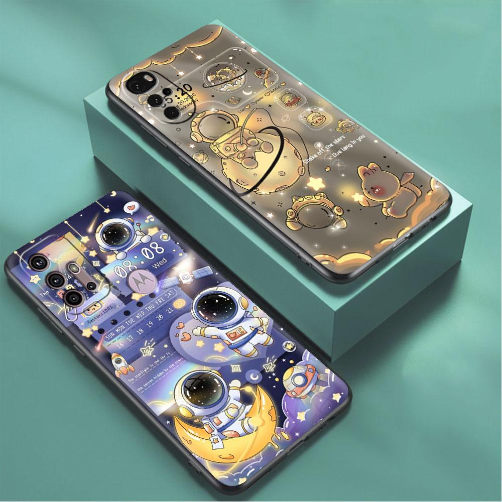 Astronaut Cartoon Case For Motorola G30 G9 Play G82 G52 G60 G8 G9 Power G50 One Fusion Edge 30 20 Black Soft Phone Capas
