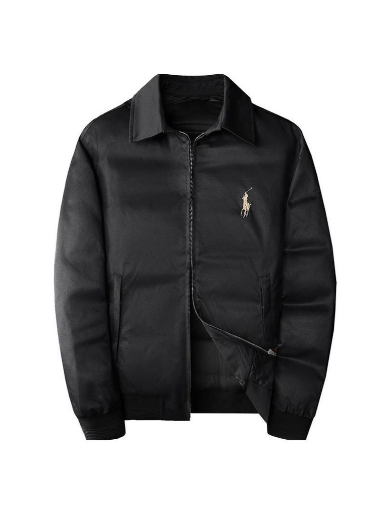 European Winter Lightweight Men's Embroidered Lapel Down Jacket - Trendy Plus Size Warm White Duck Down Coat