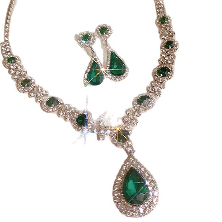 Rhinestone Geometric Flower Necklace & Earring Set with Water Drop Design