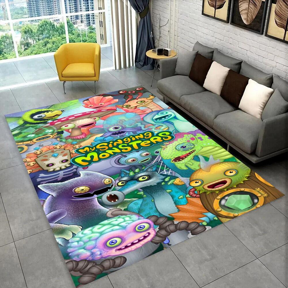 3D My Singing Monsters משחק וידאו שטיח אזור קריקטורה, שטיח לבית סלון חדר שינה ספה דקור שטיח לדלת, שטיח רצפה נגד החלקה לילד