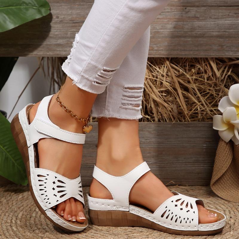 2025 Classic Women Shoes Summer Women's Sandals Fashion Hollow Wedges Sandals Retro Solid Sewing Plus Size Rome Shoes Hot