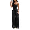 Women Sleeveless Wide Leg Jumpsuit with Square Neck and Adjustable Spaghetti Straps for Casual or Formal Wear
