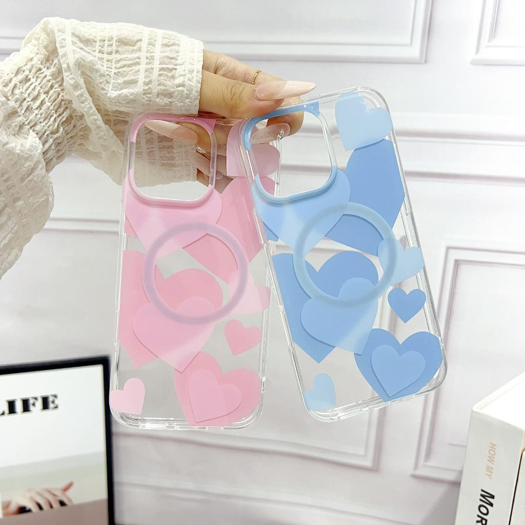 For iPhone 16 Pro Max Case Heart Pattern TPU + PC Protective Phone Cover Compatible with MagSafe