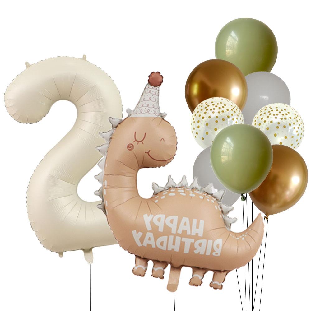 Retro Matte Caramel Colored Dinosaur Aluminum Film Number Balloon Set Happy Birthday Party Decoration Kids Background Photo Prop