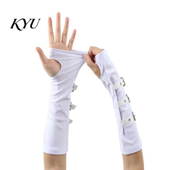 Unisex Fashion Gloves Goth Arm Warmers Fingerless for Women, Punk Metal Buckle Elastic Costume Accessories Warmers, Gothic Steampunk Sleeves, Cosplay