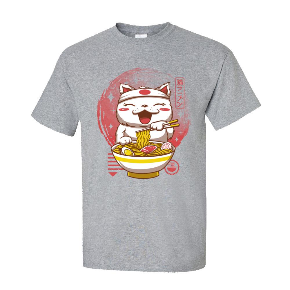 Neko Ramen Tops  Tees Adult Kawaii Cartoon Tshirt Men Graphic Cat Noodle Lover 100 Cotton Short Sleeve T Shirt