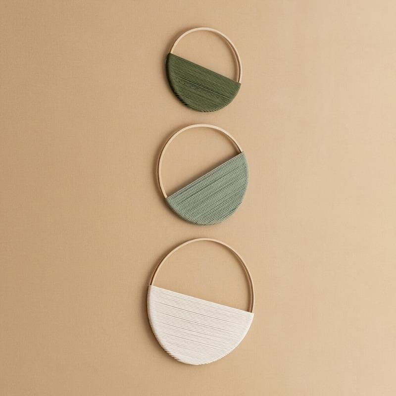 3er Set Böhmische Runde Wandregale Makramee Wandbehang Wandteppich Set Handgewebt Geometrisch Dekorativ für Schlafzimmer Wohnzimmer Dekoration
