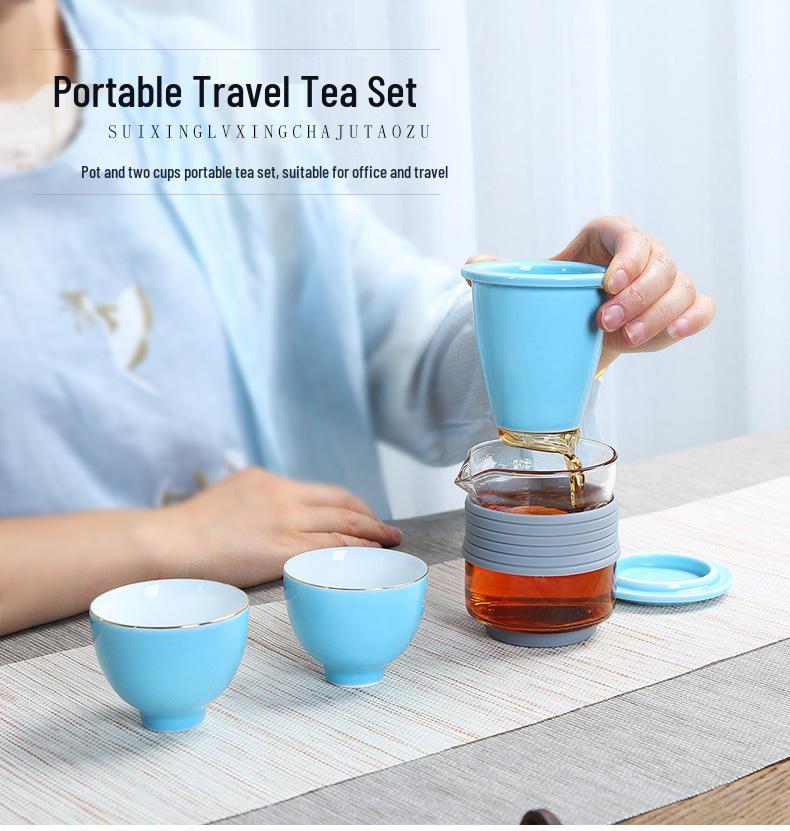 Portable Heat-Resistant Glass Teapot Set with Ceramic Quick Cup and Travel Bag – Ideal for Festivals or Business Gifts