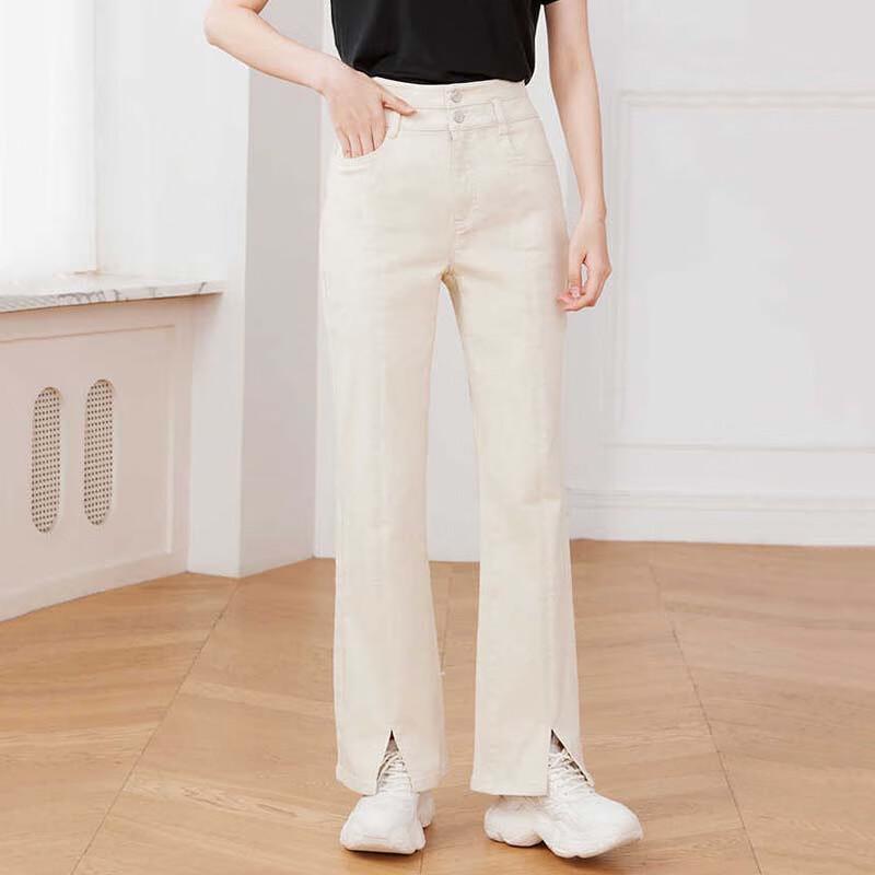 

JESSIE Женские джинсы двубортные с высокой талией расклешенные с разрезом по низу AMFFH147 L