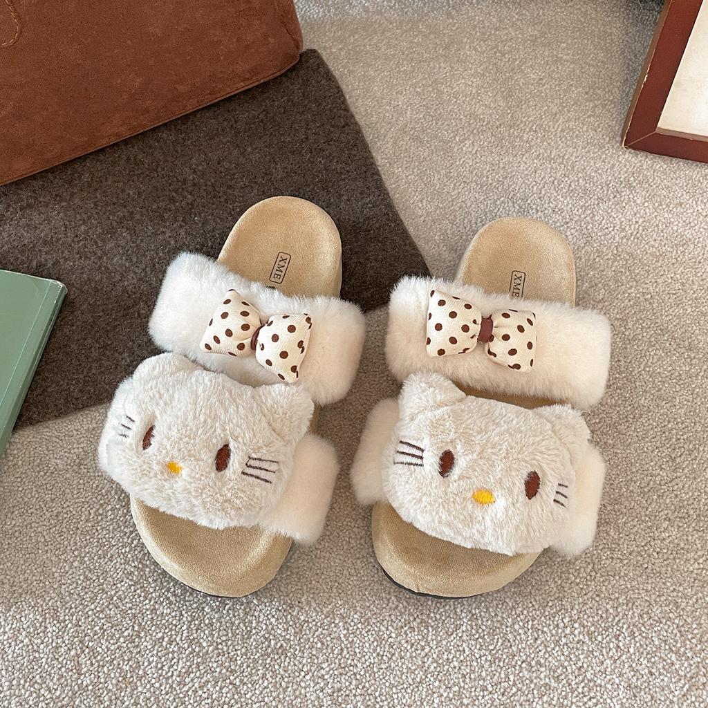 Popular black retro French thick-soled fluffy slippers women's 2025 new autumn and winter wear with skirts cute slippers