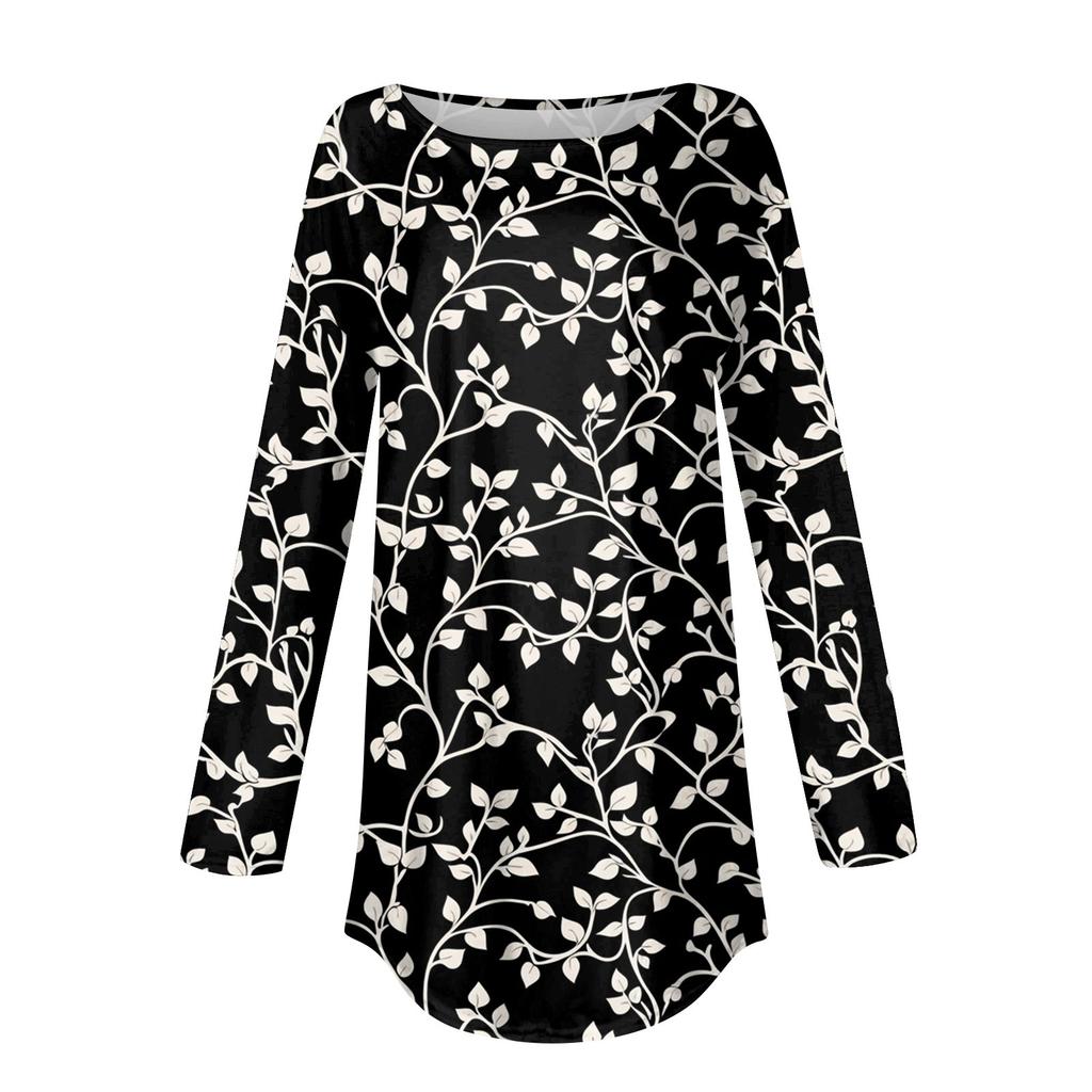 Women's  Loose Casual Flower Printed Round Neck Long Sleeved T Shirt Top Pullover Long Sleeved Sweatshirt