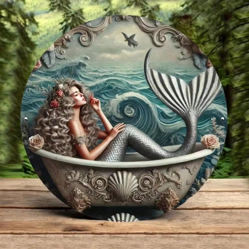 MermaidElegance Waterproof Metal Wall Art UV Printed Home Decor Rustproof Sign