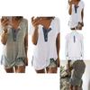 Elegante Blusa Casual para Mujer de Manga Corta Holgada con Detalle de Botón