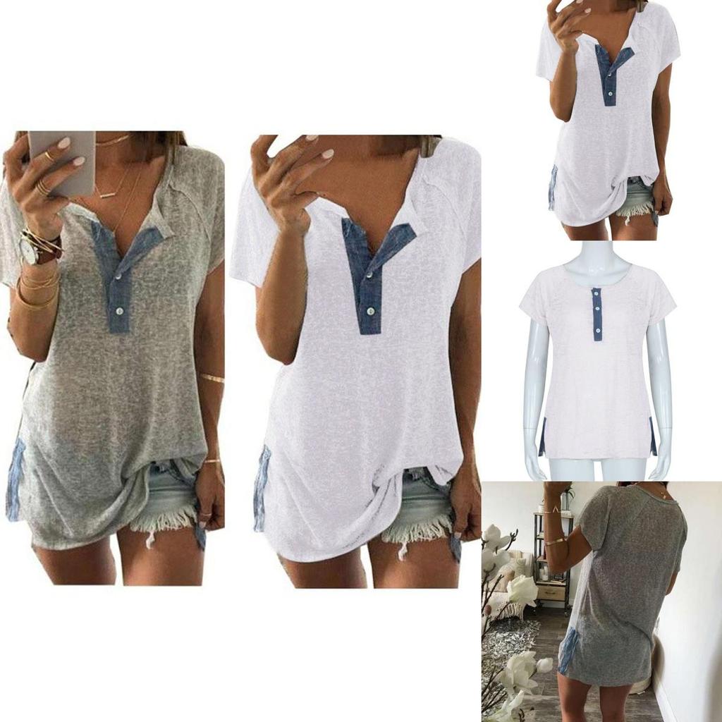 Elegante Blusa Casual para Mujer de Manga Corta Holgada con Detalle de Botón