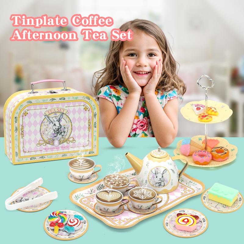 Tea Party Pretend Play Toys Kitchen Coffee Tea Set Afternoon Tea Food Dessert Cake Bread Educational Toy Birthday Christmas Gift