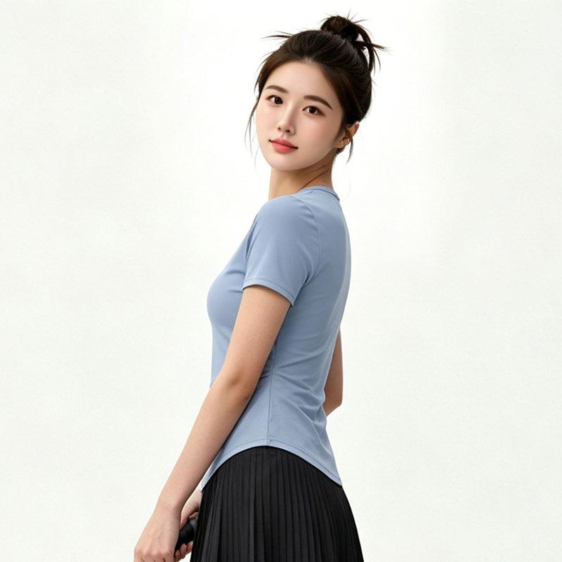 Small friendly yoga T-shirt women's V-neck waist short thin quick-drying breathable sports fitness clothes top