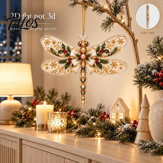 Clear Acrylic Gift Tags Dragonfly Hanging Ornament, Seasonal Decorative Pendant with Lanyard, Lightweight Sign HD Printing for Christmas Tree
