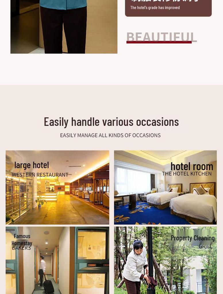 Women's Short Sleeve and Long Sleeve Summer Hotel Cleaning Uniform for Room Service and Property Management