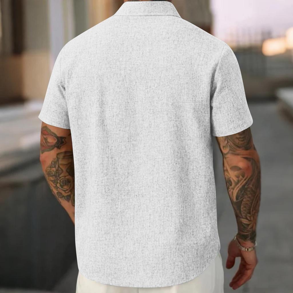 Men's Summer Solid Color Lapel Short-Sleeved Shirt Men's Casual Fashion Short-Sleeved Shirt