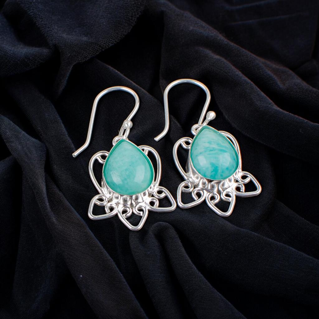 Natural Amazonite Gemstone 925 Sterling Silver Earrings 1.70" Women Jewelry EE-40-25