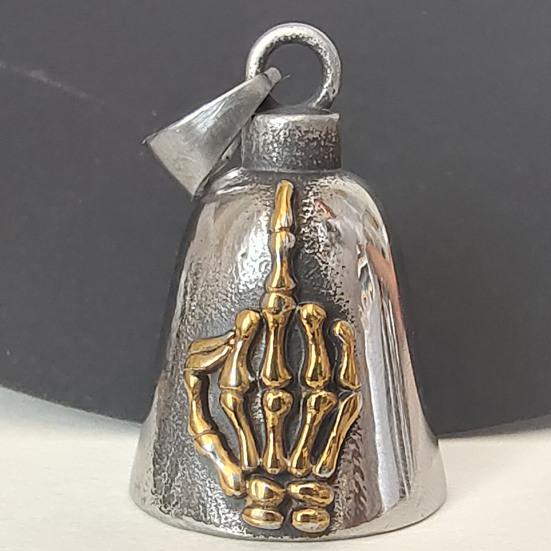 Skeleton Hand Pendant Necklace Motorcycle Biker Bell Pendant Necklace Flip-off Hand Bell Charm Necklace Gift for Men Women