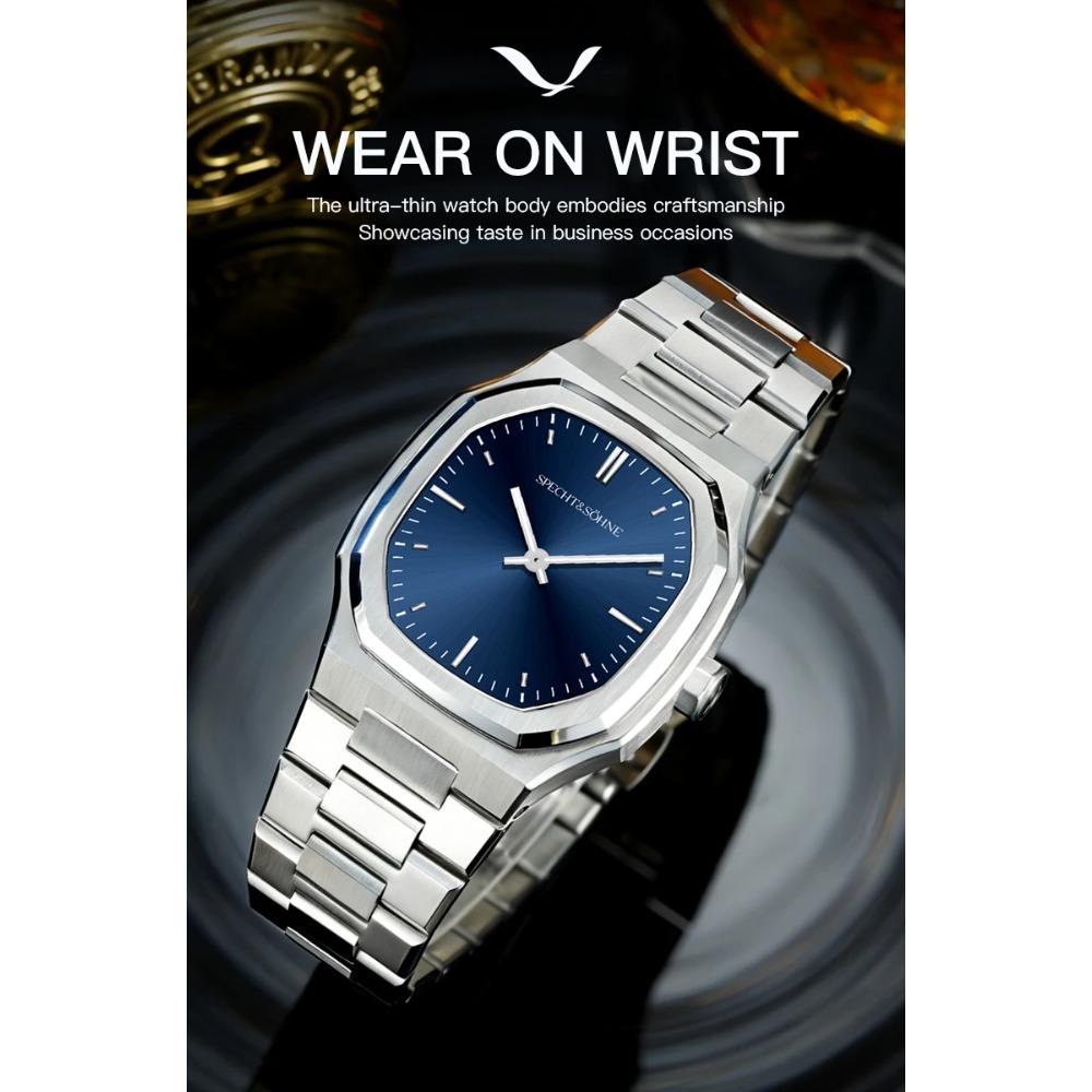 New Fashion Specht & Söhne Ultrathin Quartz Watch For Men Ice Blue Color Stainless Steel Watches Sapphire Crystal 50M Waterproof