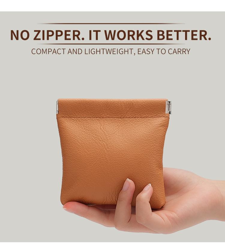 Münzbörse aus Rindsleder mit Lychee-Maserung mit automatischem Verschluss – Tragbares Aufbewahrungstäschchen für kabellose Ohrhörer