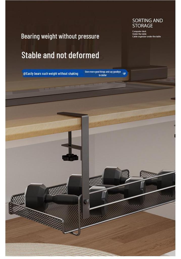 No-Drill Under-Desk Cable Management Rack and Storage Shelf