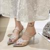High-heeled Sandals 2026 Summer New Pointed Toe Rhinestone Slip-on Anti-slip Wear-resistant Stiletto