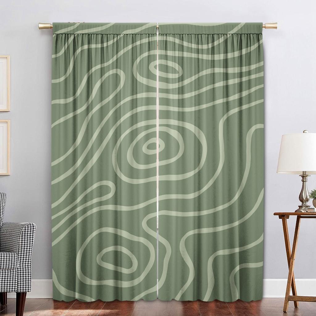 2PC Home Decoration Curtains With Mountain Wood Grain And Rod Pocket Curtains, Kitchen, Coffee Shop, Living Room, Balcony, Garde