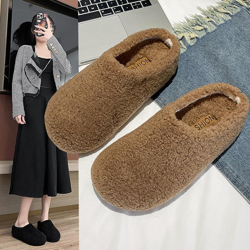 Mao Mao shoes women's fashion half slippers thick-soled bag head slippers wear versatile cotton slippers inside to increase lamb wool