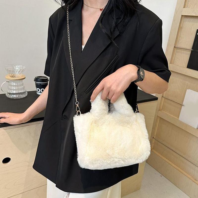 Winter Faux Fur Shopper Tote Bag for Women Plush Handbag Designer Fluffy Wool Shoulder Bag Women Furry Crossbody Messenger Bag KTB