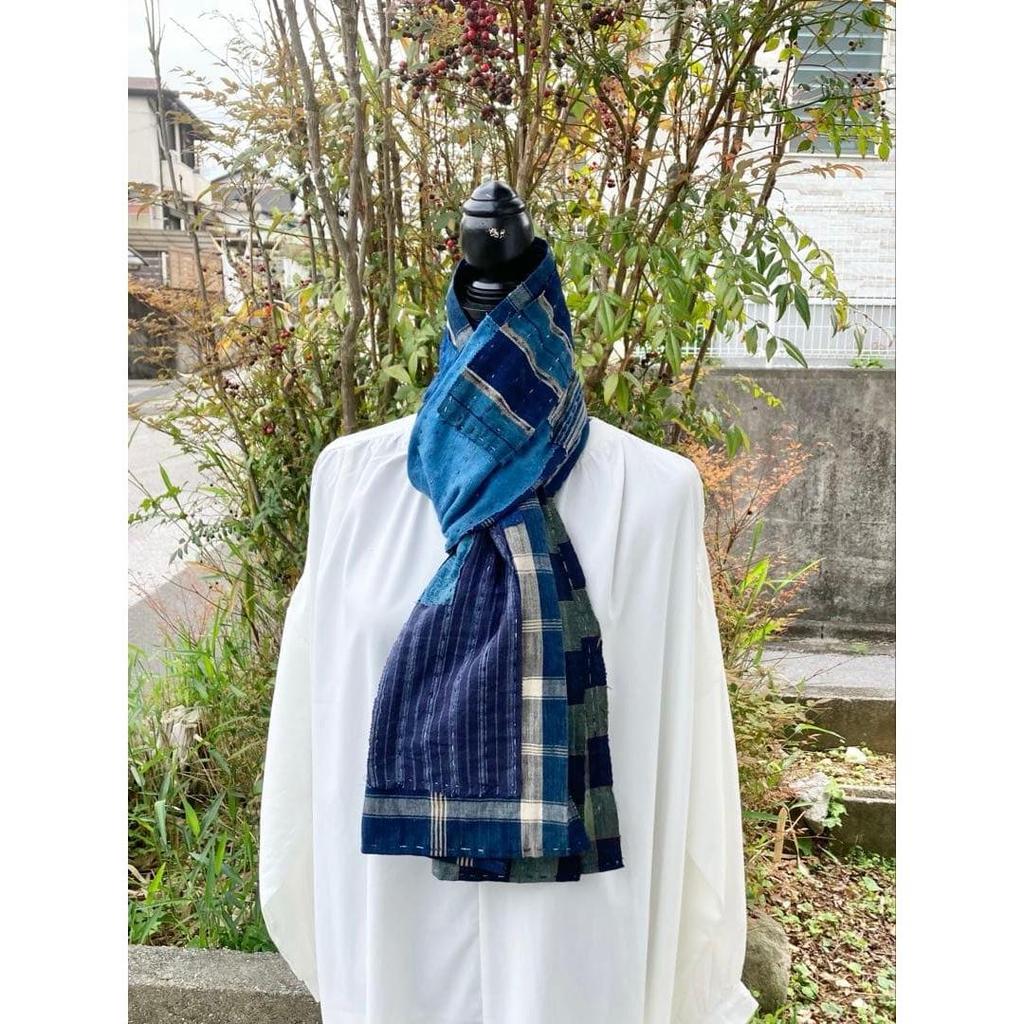 Used B55 Rags, Stole, Old Cloth, Remake, Indigo Dye, Patchwork, Sewing, Sashiko