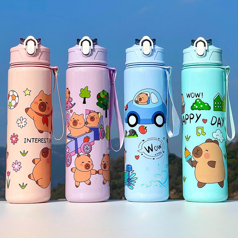 800ml Cartoon Capybara Water Bottle Plastic Water Cup Portable Large Capacity With Straw Sports Water Bottle Travel Outdoor
