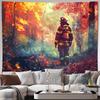 2D Fireman Hero Wall Tapestry, Wildfire Forest Rescue Scene Wall Art for Home Decor