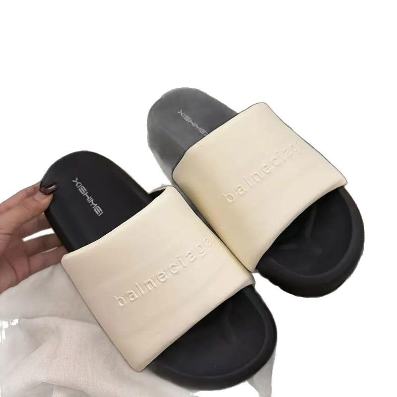 Summer Internet Celebrity Outer Wear One-word Thick-soled Slippers Women's Non-slip Muffin Shoes Letter Casual Round Head Flat Bottom Cool Slippers T