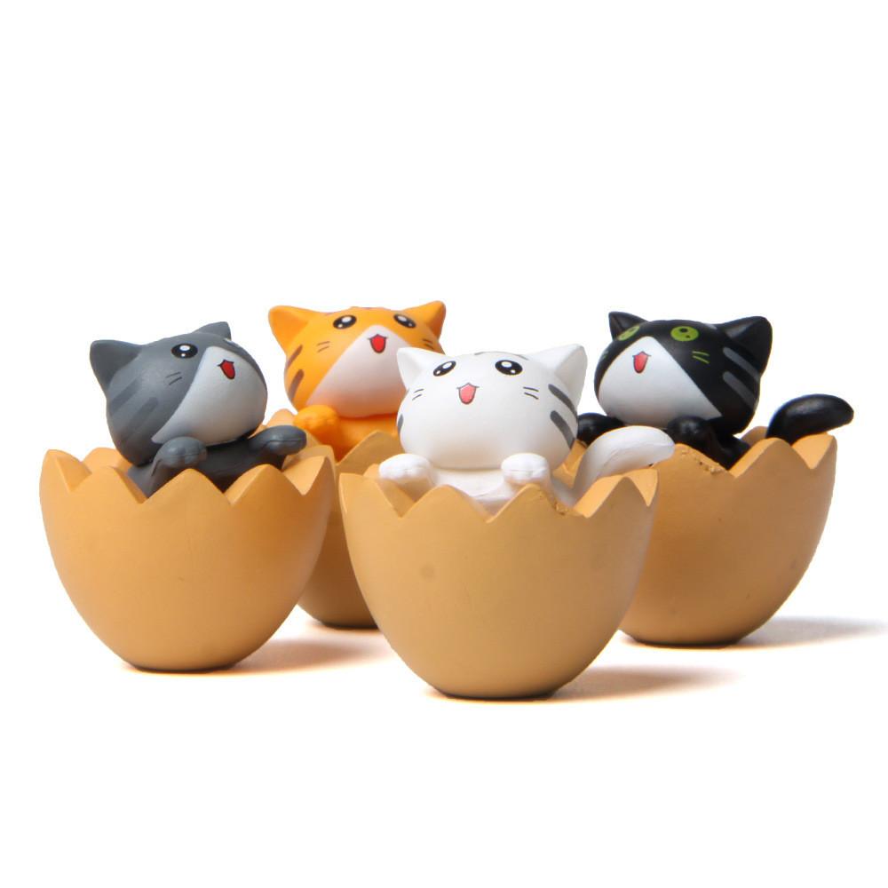 Cute Cartoon Eggshell Cat Mini Model For Home Decor And Festive Gifts
