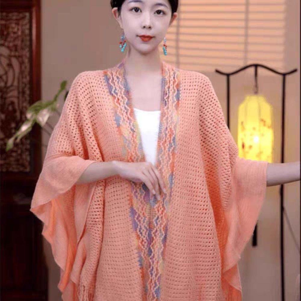 Ethnic Style Ladies Tassel Cape Hollow Wraps Scarf Coat Womens Knitted Shawl