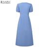 ZANZEA Women Casual V-Neck Short Sleeve Loose Summer Long Dress