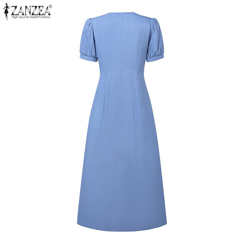 ZANZEA Women Casual V-Neck Short Sleeve Loose Summer Long Dress