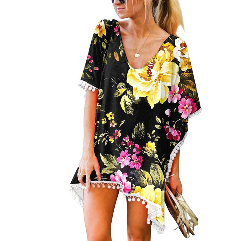 Kvinners trim Kaftan Chiffon dusker Badetøy Beach Loose Bikini Cover Up Topper