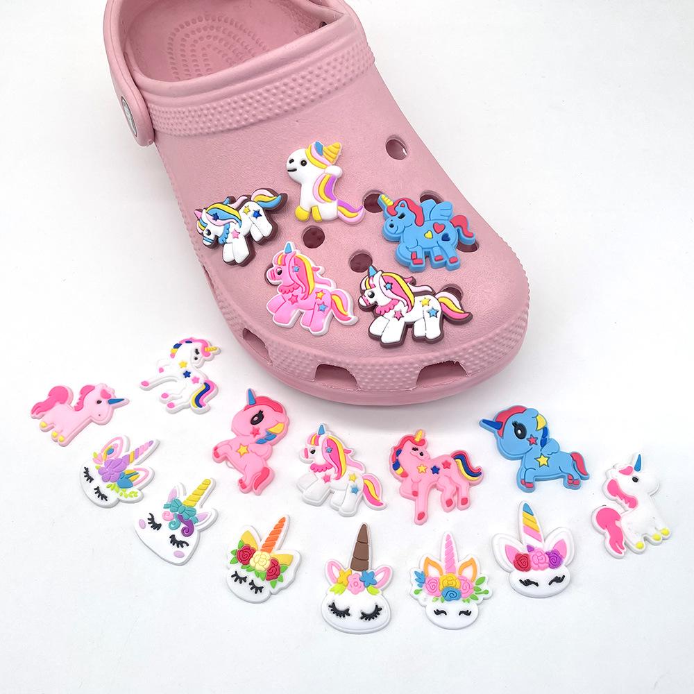 Cute Cartoon Unicorn Flower Clog Buckles - Removable & Soft Rubber Garden Shoe Decorations