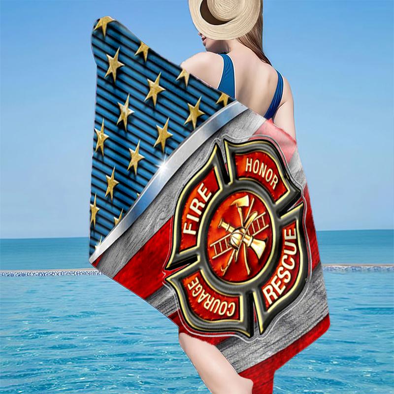 Firefighter Braving Flames Beach Towel, Super Soft Microfiber, Gift for Her/Him, Birthday, for Pool, Beach, Travel, Home Decor Fan Gifts