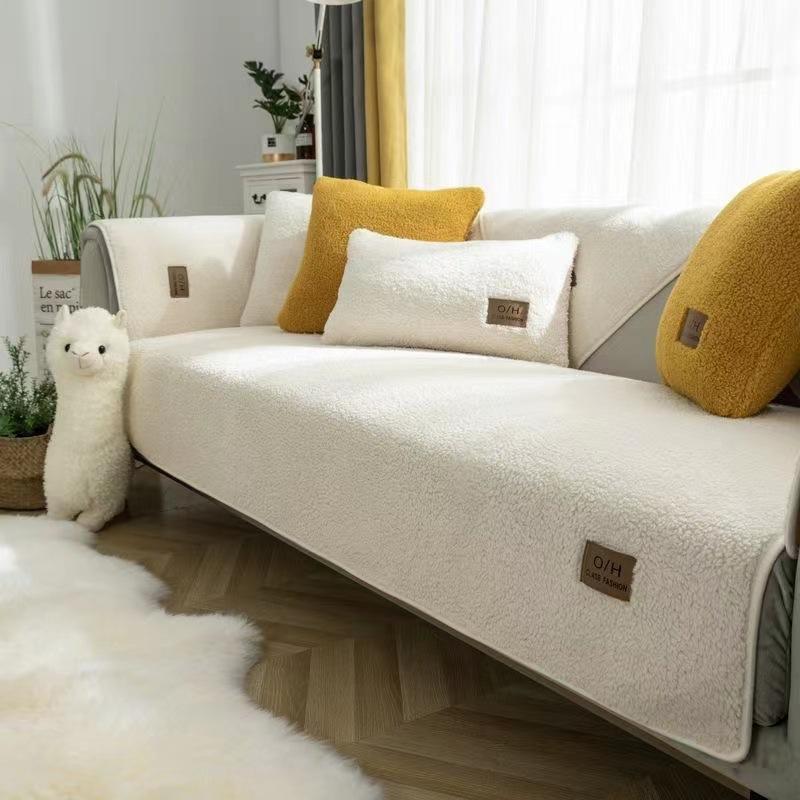 Winter Lamb Wool Sofa Cushion Minimally Thickened Plush Seat Cushion Anti Slip Sofa Cover Living Room Decoration Couch Protective Pad
