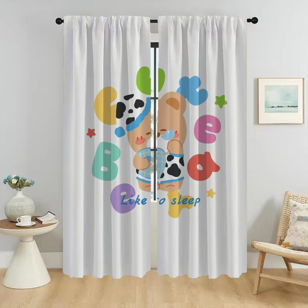 

Шторы со спящим медведем для гостиной, занавески для перегородки, домашний интерьер, шторы из 2 предметов, тюль для спальни, кухни, камеры W50xH70cmx2pcs-CL