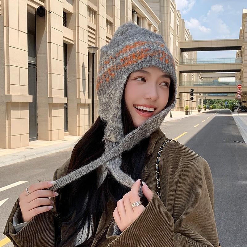 Winter Blend Knit Hat With Ear Cover For Women Stylish Casual And Warm Fashion Accessory
