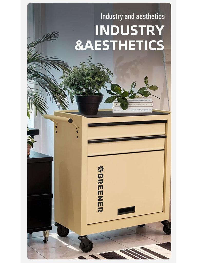 Green Forest Multifunctional Tool Cart with Drawers – Mobile Heavy-Duty Metal Workbench for Auto Repair and Workshop