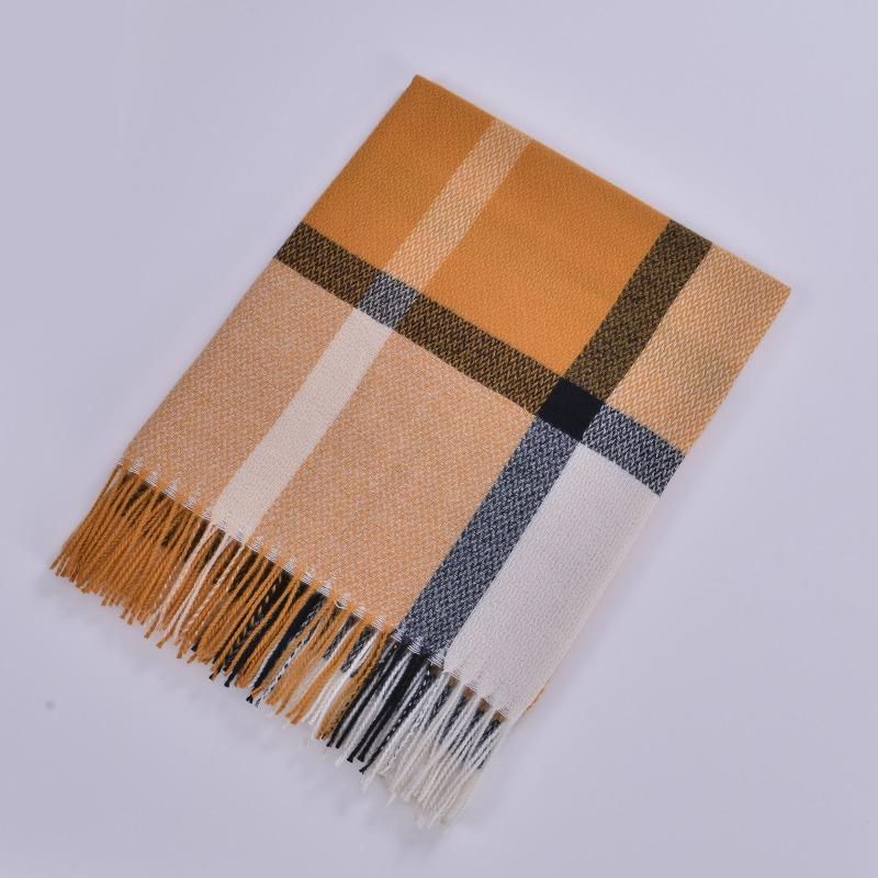 Autumn and Winter Fringed Double-sided Scarf Classic Fashion Color Plaid Warm Scarf Autumn and Winter Cashmere Scarf